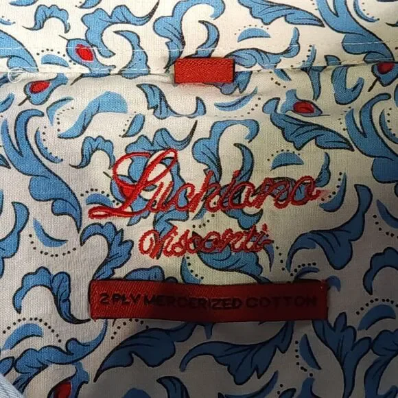 Luchiano Visconti Shirt XL Long Sleeve Button Up Blue Striped Flip Cuff Casual - Picture 5 of 11